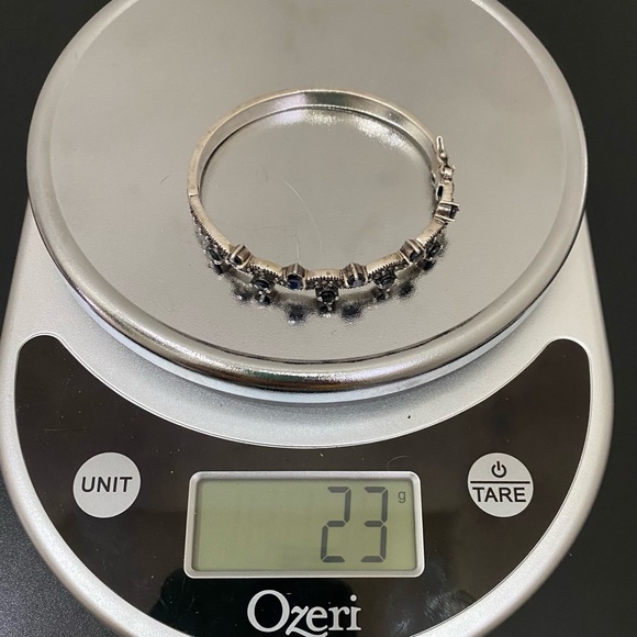 Vintage 925 Sterling Silver Black CZ Onyx Marcasite Bangle Hinged Bracelet 23g. - Picture 9 of 16